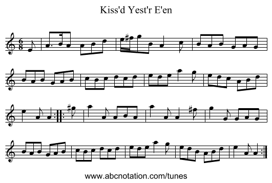 Kiss'd Yest'r E'en - staff notation