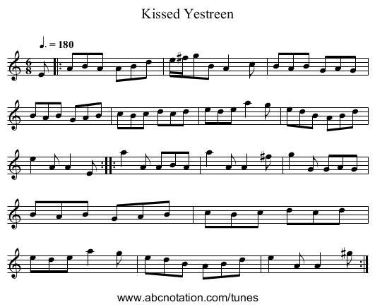 Kissed Yestreen - staff notation