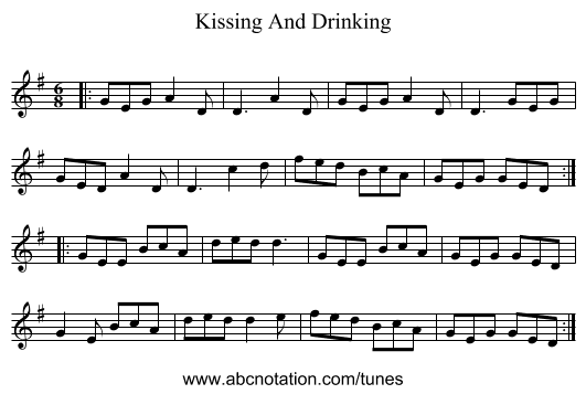 Kissing And Drinking - staff notation