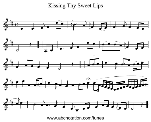 Kissing Thy Sweet Lips - staff notation
