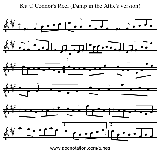 Kit O'Connor's Reel (Damp in the Attic's version) - staff notation