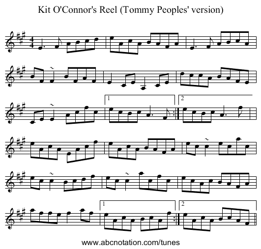 Kit O'Connor's Reel (Tommy Peoples' version) - staff notation