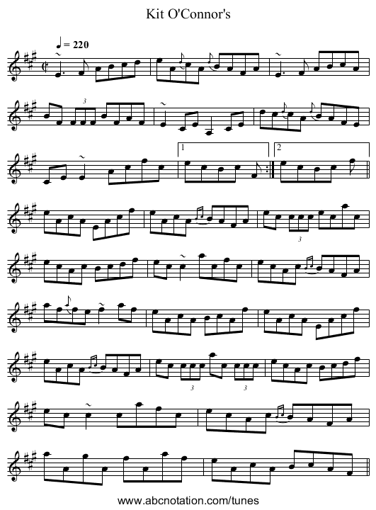 Kit O'Connor's - staff notation
