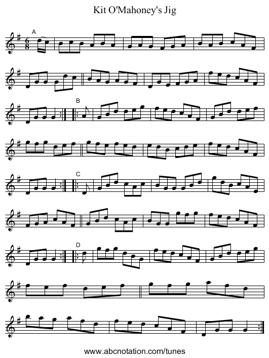 Kit O'Mahoney's Jig - staff notation