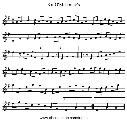 Kit O'Mahoney's - staff notation
