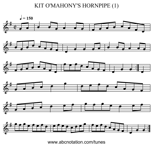 KIT O'MAHONY'S HORNPIPE (1) - staff notation