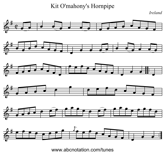 Kit O'mahony's Hornpipe - staff notation
