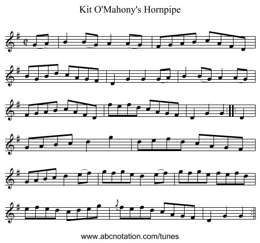 Kit O'Mahony's Hornpipe - staff notation