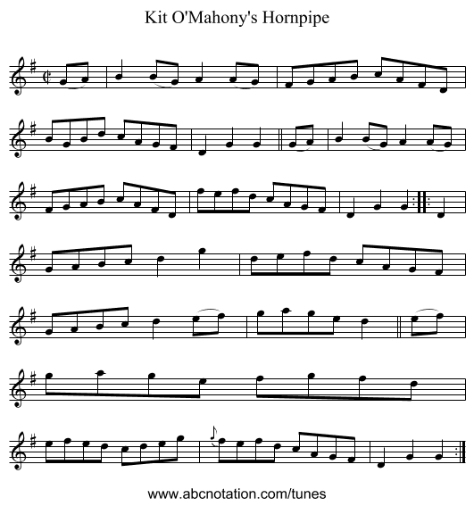Kit O'Mahony's Hornpipe - staff notation