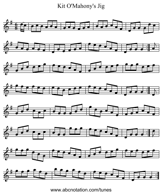 Kit O'Mahony's Jig - staff notation