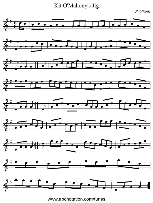 Kit O'Mahony's Jig - staff notation