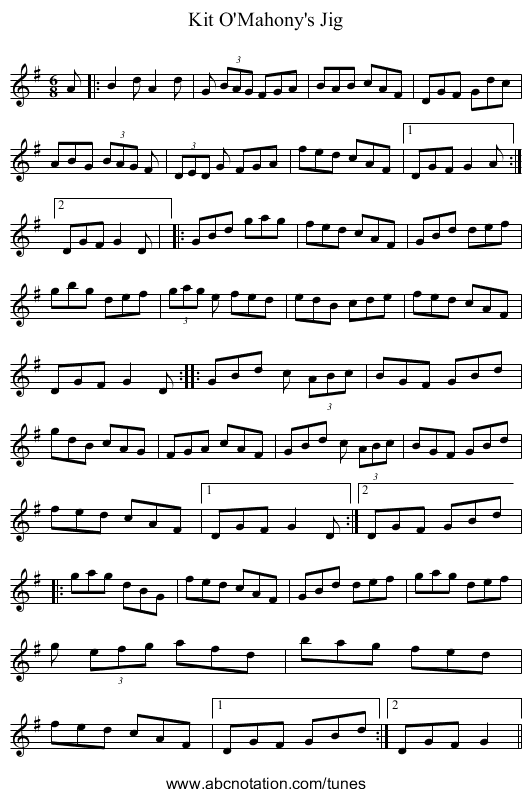Kit O'Mahony's Jig - staff notation