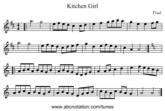 Kitchen Girl - staff notation