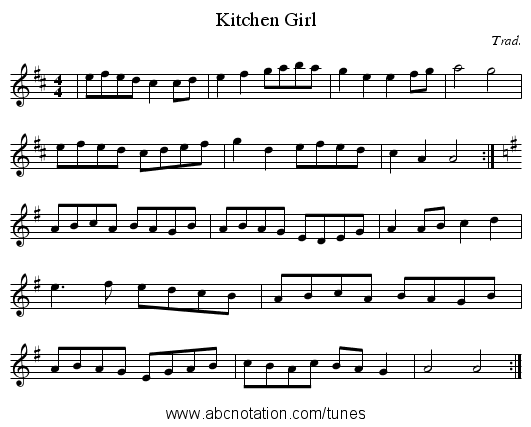 Kitchen Girl - staff notation