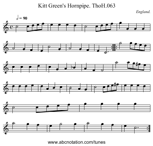 Kitt Green's Hornpipe. ThoH.063 - staff notation