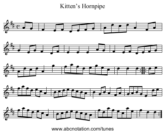 Kitten’s Hornpipe - staff notation