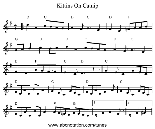 Kittins On Catnip - staff notation