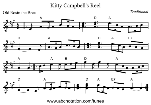 Kitty Campbell's Reel - staff notation