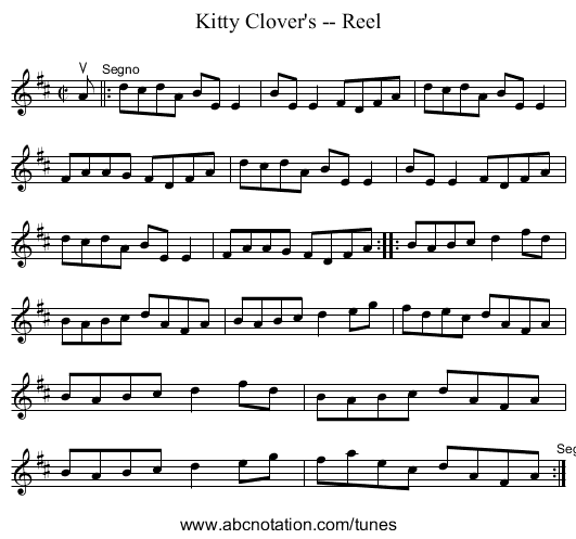 Kitty Clover's -- Reel - staff notation