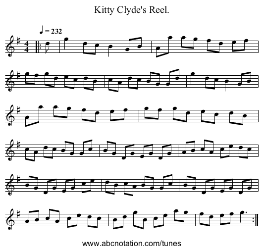Kitty Clyde's Reel. - staff notation