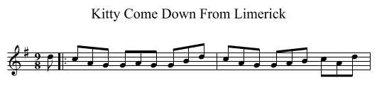 Kitty Come Down From Limerick - staff notation