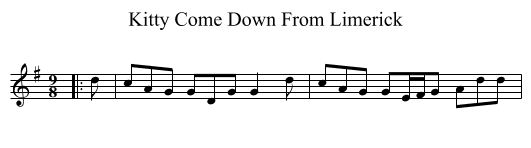 Kitty Come Down From Limerick - staff notation