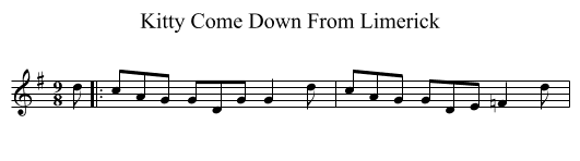 Kitty Come Down From Limerick - staff notation
