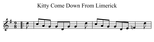 Kitty Come Down From Limerick - staff notation