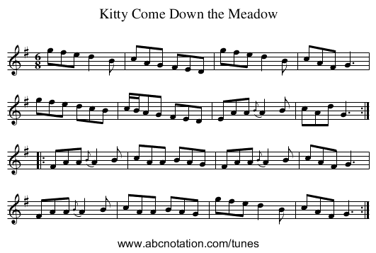 Kitty Come Down the Meadow - staff notation