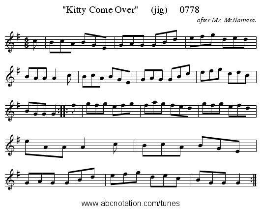 Kitty Come Over (jig) 0778 - staff notation