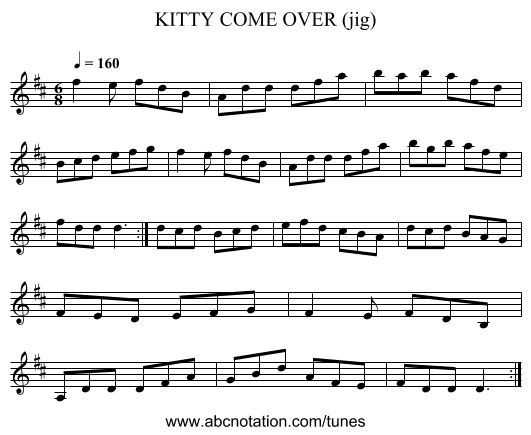 KITTY COME OVER (jig) - staff notation