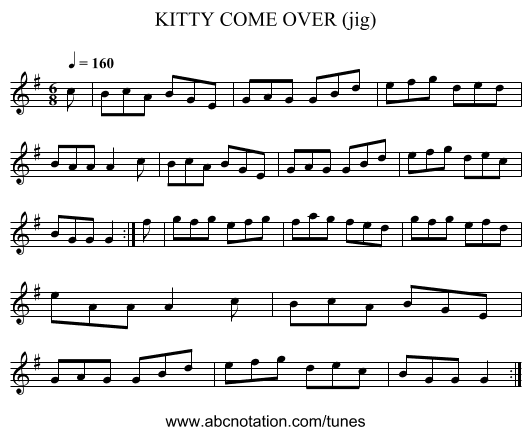 KITTY COME OVER (jig) - staff notation