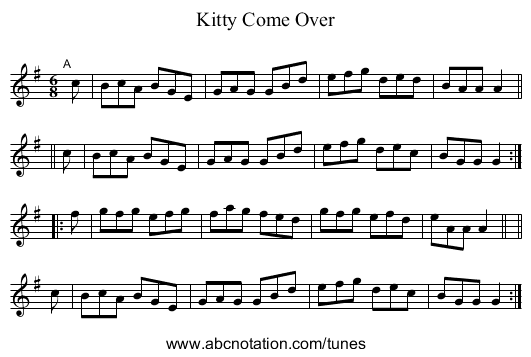Kitty Come Over - staff notation