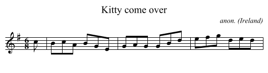 Kitty come over - staff notation
