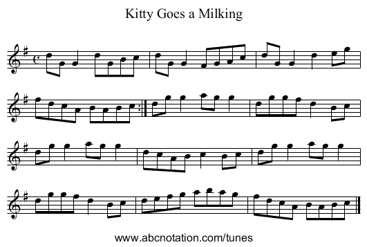 Kitty Goes a Milking - staff notation