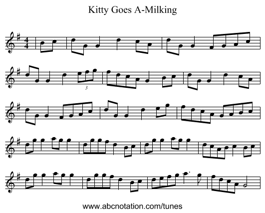Kitty Goes A-Milking - staff notation