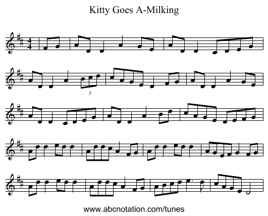 Kitty Goes A-Milking - staff notation