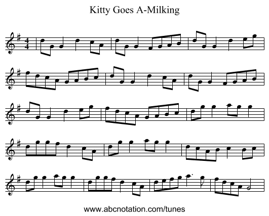 Kitty Goes A-Milking - staff notation