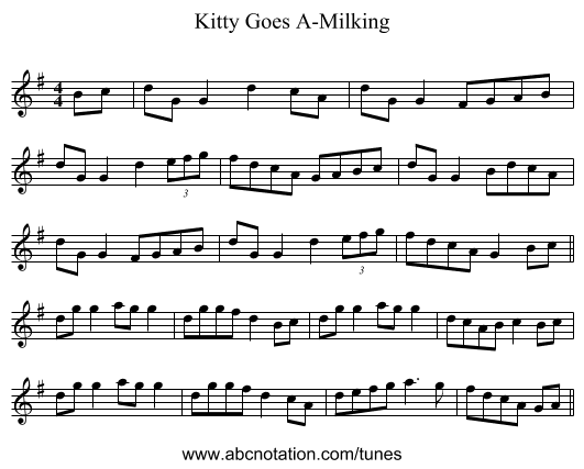 Kitty Goes A-Milking - staff notation