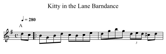 Kitty in the Lane Barndance - staff notation
