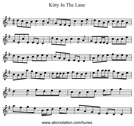 Kitty In The Lane - staff notation