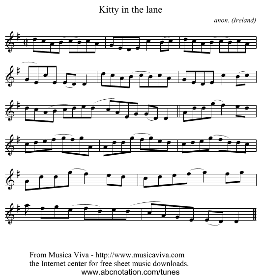 Kitty in the lane - staff notation