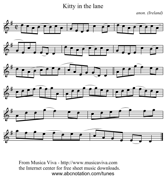 Kitty in the lane - staff notation