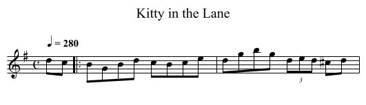 Kitty in the Lane - staff notation