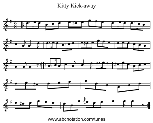 Kitty Kick-away - staff notation