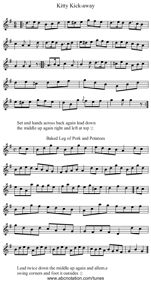 Kitty Kick-away - staff notation
