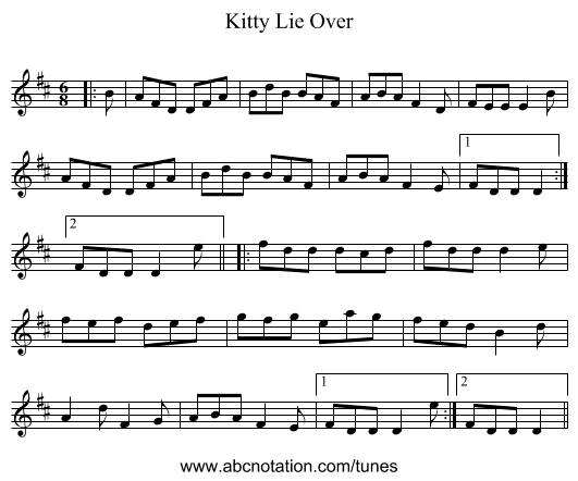 Kitty Lie Over - staff notation