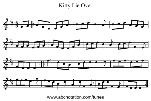 Kitty Lie Over - staff notation