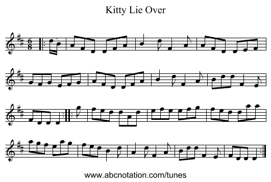 Kitty Lie Over - staff notation