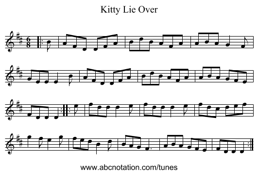 Kitty Lie Over - staff notation